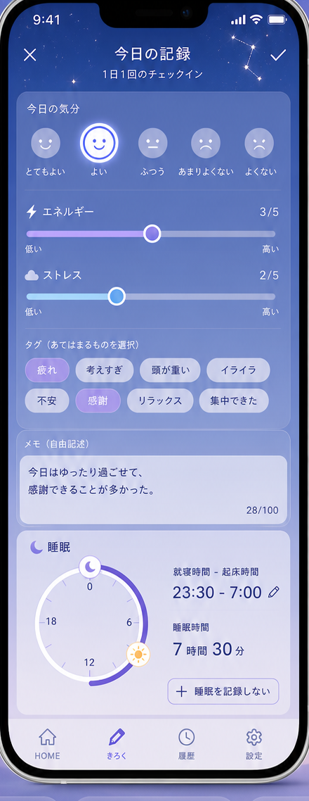 「こころね」の記録画面